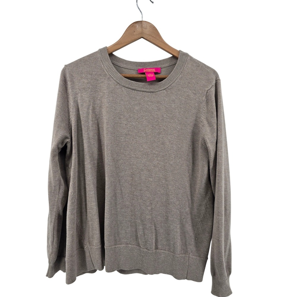 Catherine‎ Malandrino Knit Sweater XL Beige Long Sleeve Bow Back Crew Neck